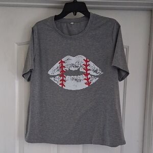 Gray T-Shirt with Baseball Lips Design